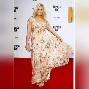 Zara Pink and Peach Floral Maxi V-Neck Dress